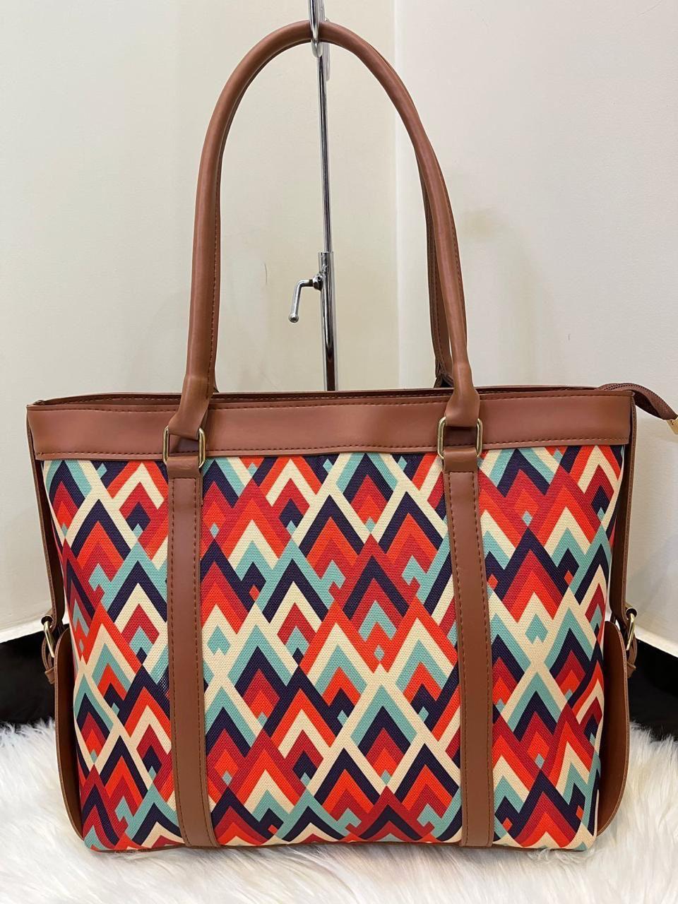 Colorful Printed Rexine Tote Bags For Girls - 1 Pc Stylish Handbag
