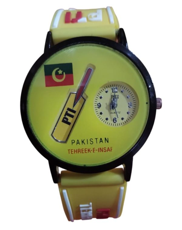 Pti Analog Wrist Watch | Pakistan Tehreek Insaf Wrist Watch For Men | Best Quality Wrist Watch With Analog Display – Cell Operated Watch – Silicone Watch – Yellow Color ( Without Box )
