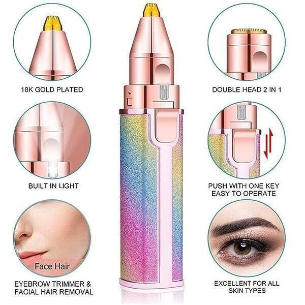 Rechargeable Women's Eyebrows Hair Trimmer with Detachable Head and Rotary Blade