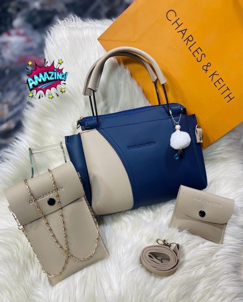 Chic Girl's 3 Pcs Rexine Hand  Bag Set - Trendy Plain Frsign