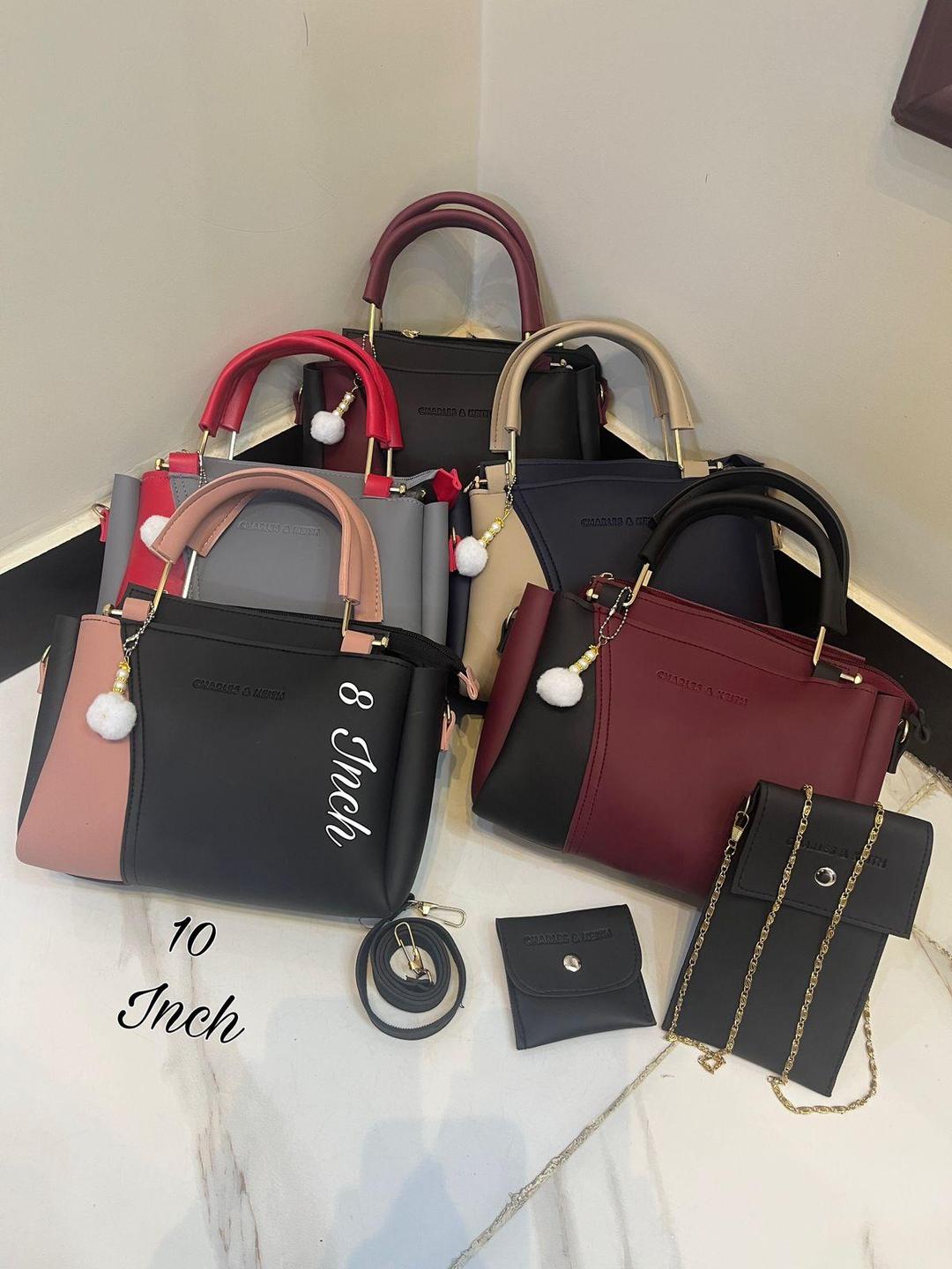 Chic Girl's 3 Pcs Rexine Hand  Bag Set - Trendy Plain Frsign