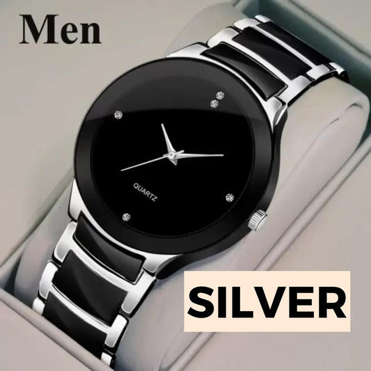 Men's Quartz Chain Strap Watch- Water Resistant with Fold Clasp