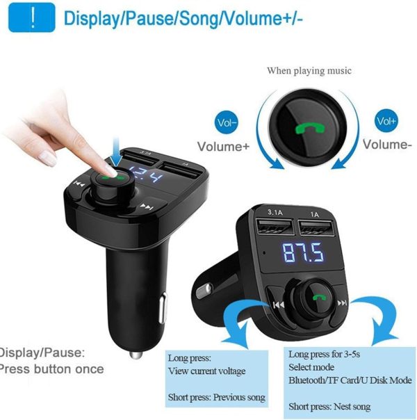 X8 – Multifunctional Car Mp3 Player | Car Wireless Fm Transmitter | Car Mp3 Modulator – 3.1a | Car Accessories ( Random Color )