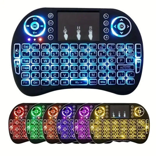 I8 2.4g Mini Wireless Keyboard With Touchpad | 7-color Backlight ,plug And Play | Super Cool Design | Perfect For Android Tv Box, Smart Tv, Projector, Ps3