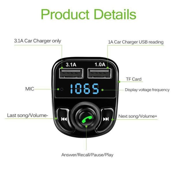 X8 – Multifunctional Car Mp3 Player | Car Wireless Fm Transmitter | Car Mp3 Modulator – 3.1a | Car Accessories ( Random Color )