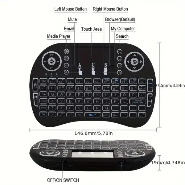 I8 2.4g Mini Wireless Keyboard With Touchpad | 7-color Backlight ,plug And Play | Super Cool Design | Perfect For Android Tv Box, Smart Tv, Projector, Ps3