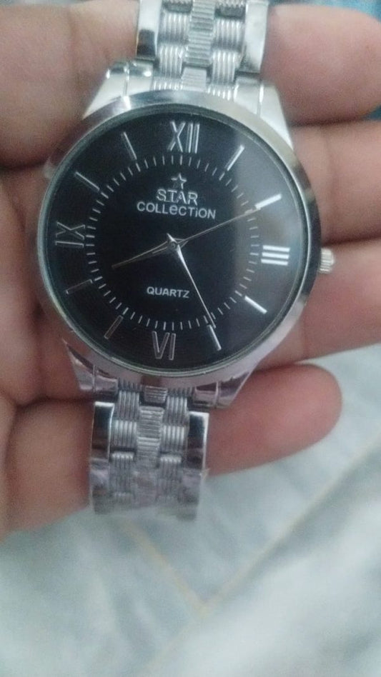 Star Collection Men’s Stainless Steel Watch – Silver Quartz Analog, Waterproof, Classic Roman Dial (no Box)