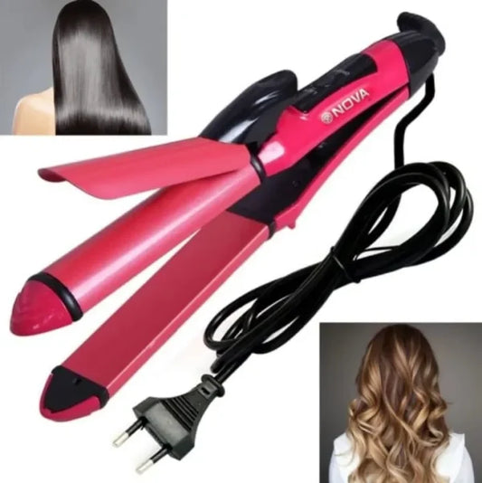 Nova 2-in-1 Hair Straightener & Curler – Model Nh-2009, Quick Heat-up Ceramic Plates For Smooth Straightening & Effortless Curls, Portable Dual-use Styling Tool For All Hair Types